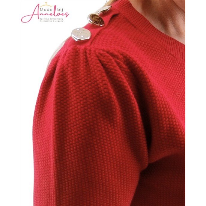 Enjoy Pullover korte mouw 892155 schouder knopen Rood